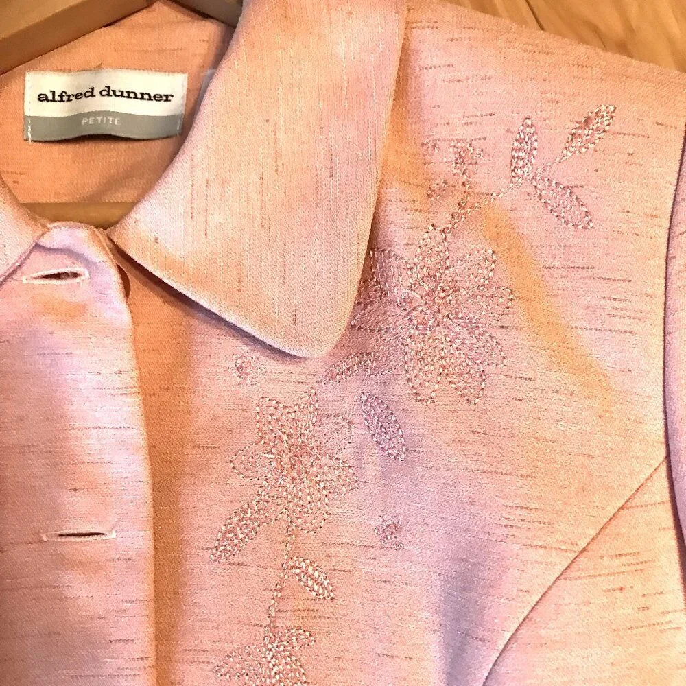 Alfred Dunner Beaded Blazer Vintage 80s Floral Embroidery Jacket Peach Size 14P